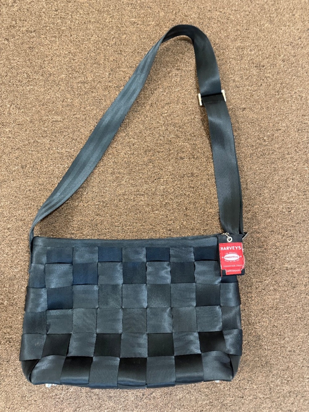 HARVEYS Original Seatbelt Bag Black Gray Woven Messenger Crossbody USA